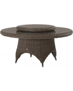 Madoera dining table, lazy susan Ø 90cm + glass, colonial